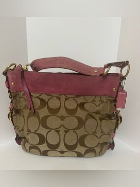 Coach Zoe Signature Hobo Shoulder Bag Pink Trim w/ Brass #J0867-12674 Sept. 2008